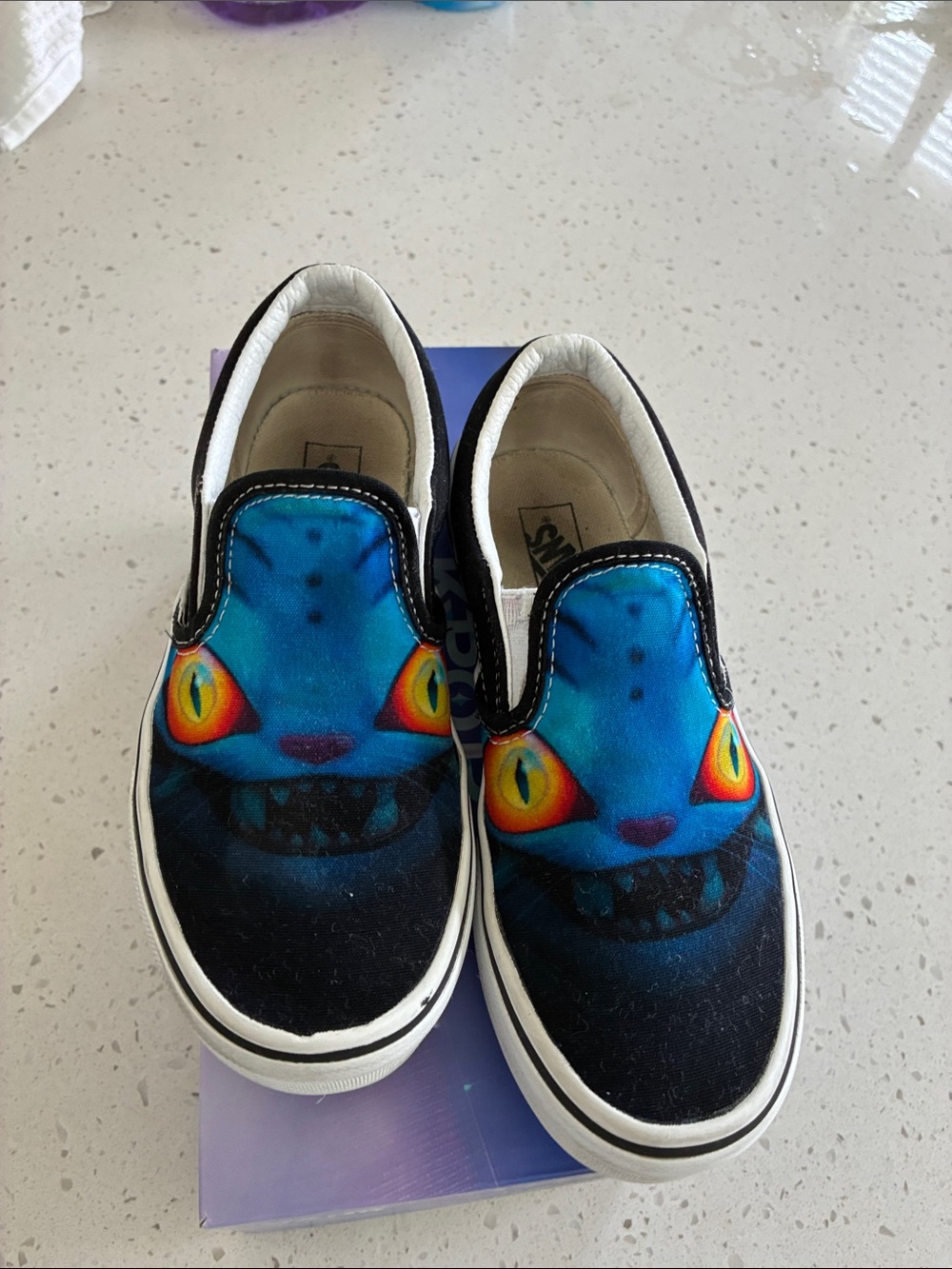 Vans Kids Slip-On Sneakers with Blue Monster Face and Orange Eyes - Picture 4 of 4